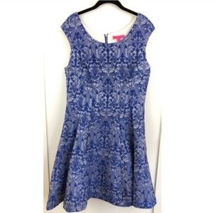 Betsey Johnson Blue Jacquard Damask Dress